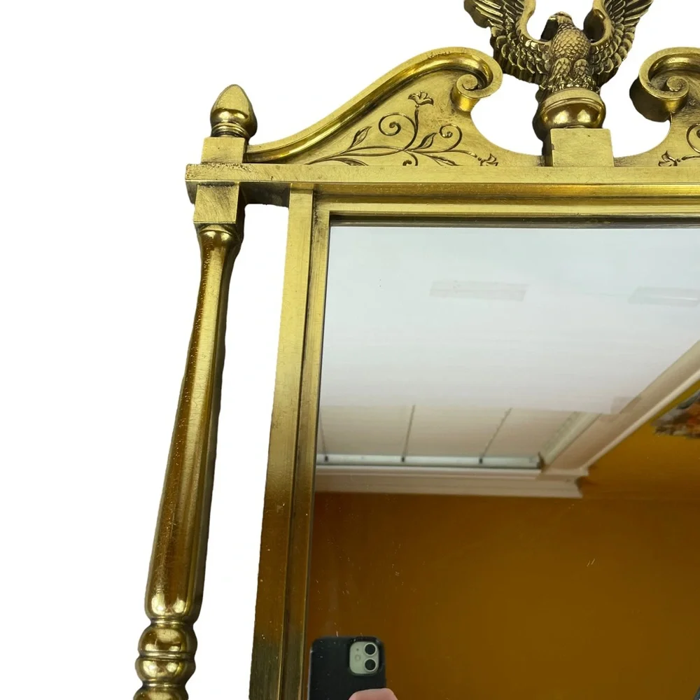 MCM 1950s Gold Eagle Gaudy Large Mirror USA Made Vintage Patina Syroco Filagree